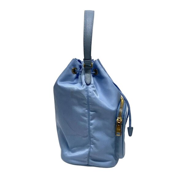 PRADA Duetto 1BH038 Light Blue Nylon Leather - Handbag - Picture 4 of 14